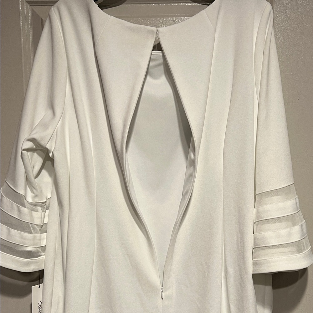 Calvin Klein White Dress Womens 22W Sheath Bell Sleeve Modern Minimal Office - Picture 9 of 12
